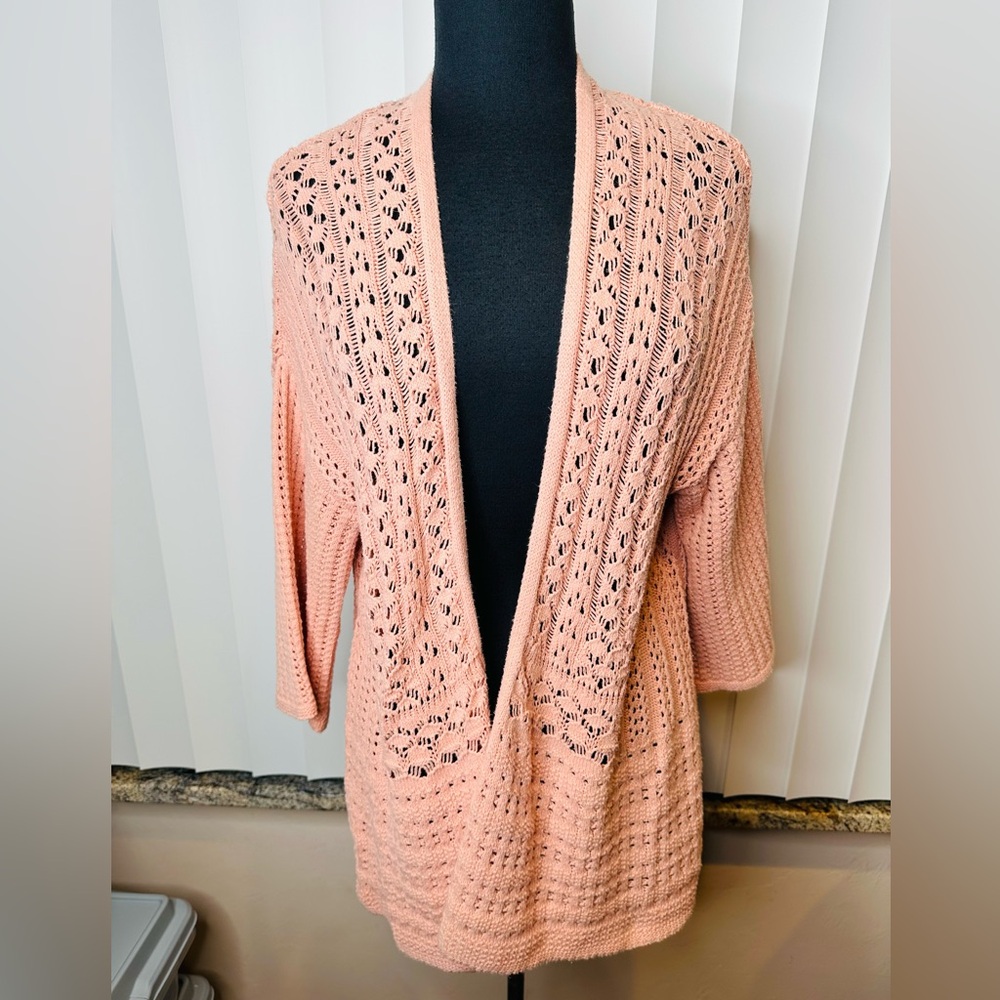 Andrea Jovine Blush Knit Sweater Duster Cardigan Layering Resortwear size XL